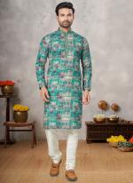 Cotton Sky Blue Traditional Wear Digital Printed Kurta Pajama